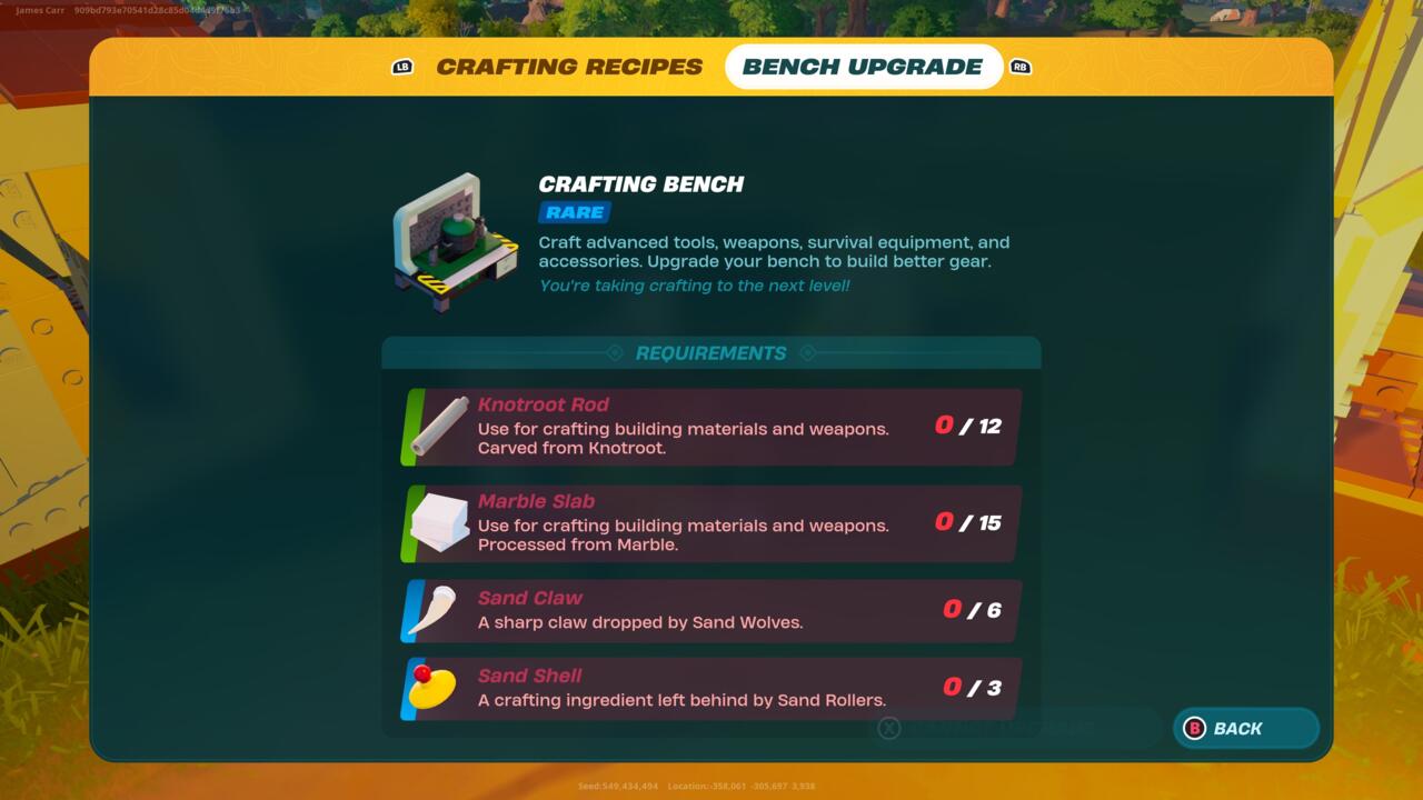 The Crafting Bench can be upgraded by interacting with the bench itself.