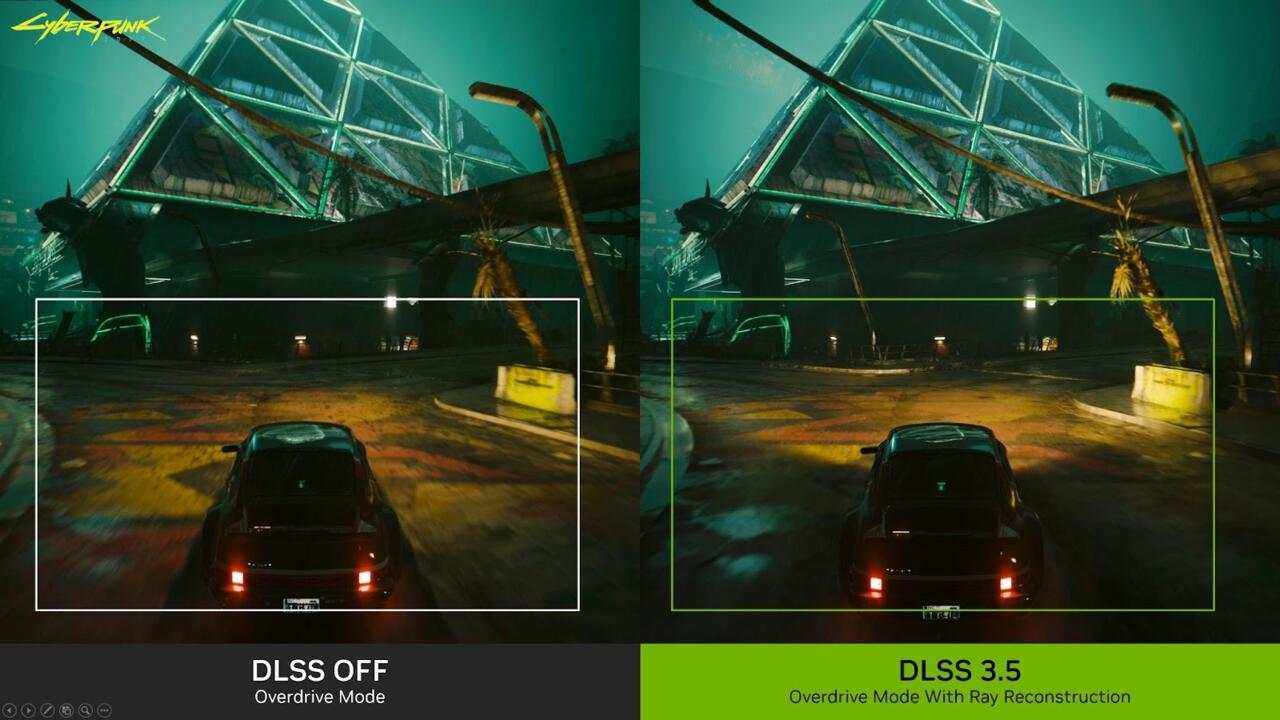 Cyberpunk 2077 with and without DLSS 3.5