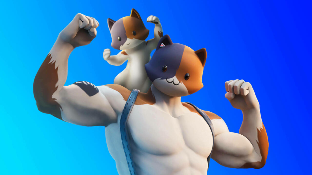 Meowscles, shown here with his son Kit, is among the most integrated fan-made skins in Fortnite history.