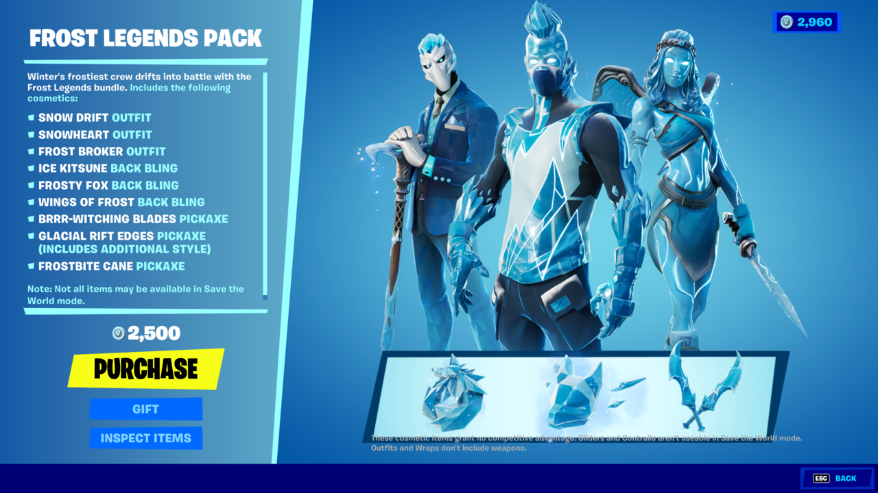 What's In The Fortnite Item Shop Today - December 7, 2021: Frost Legends Pack Returns Mark Delaney

It's a new day in the Fortnite Item Shop, and that means a slew of returning cosmetic items are here for your perusal. In the shop today are some older skins, newer skins, holiday skins, and more. While some players may be holding onto their V-Bucks for the upcoming Gears of War skins, your new favorite might be in the shop today. Here's everything in the Fortnite Item Shop for December 7, 2021.

The marquee item today is the Frost Legends Pack, a triple pack of icy cool skins just in time for the wintry Fortnite Chapter 3 map. The full bundle sells for 2,500 V-Bucks, or about $20. It includes the following reimaginings of classic characters and their cosmetics:

Snow Drift skin

Snowheart skin

Frost Broker skin

Ice Kitsune back bling

Frosty Fox back bling

Wings of Frost back bling

Brrr-Witching Blades pickaxe

Glacial Rift Edges pickaxe

Frostbite Cane pickaxe

In Arnold voice: Stay cool.

Elsewhere in the shop, you can get Britestorm Bomber, who was the first-ever fan-made skin in Fortnite. The character bundle includes a range of accessories and an alternate style that depicts the hero as a disciple of the Cube Legion, revealing a dark corruption around her eyes.

Continue Reading at GameSpot https://ift.tt/3GnHBpg