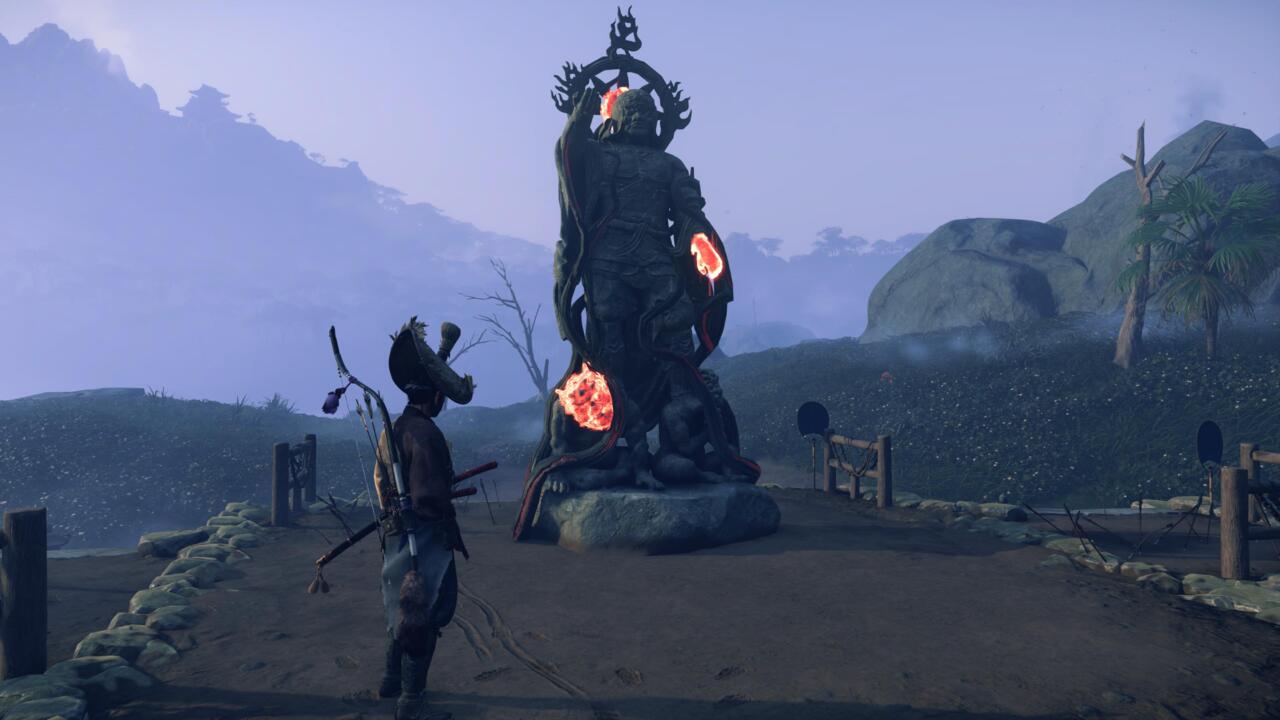 You'll need to witness the glowing spots using Tadayori's armor before you can shoot them, even if you know where they are already.