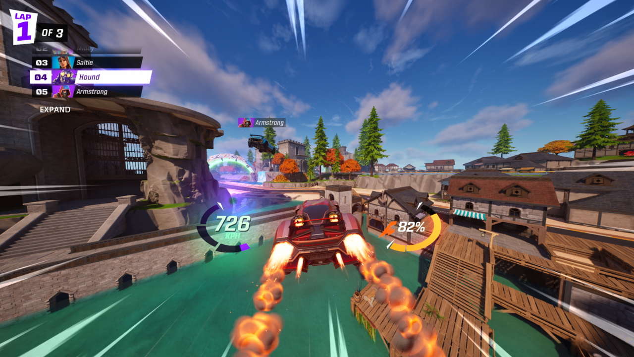 Rocket Racing is the middle ground between Fortnite and Rocket League--and classic kart racers, of course.