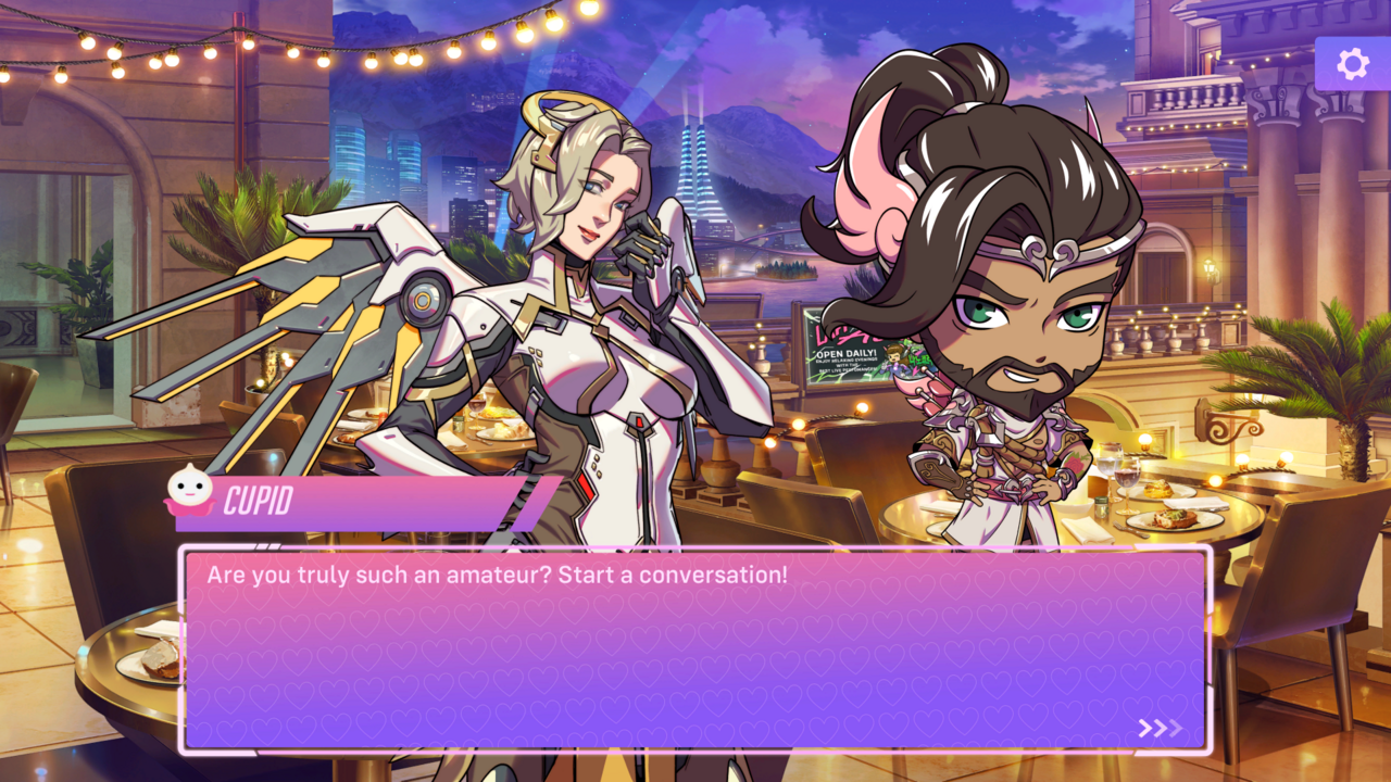 Hanzo advises you on a date with Mercy.