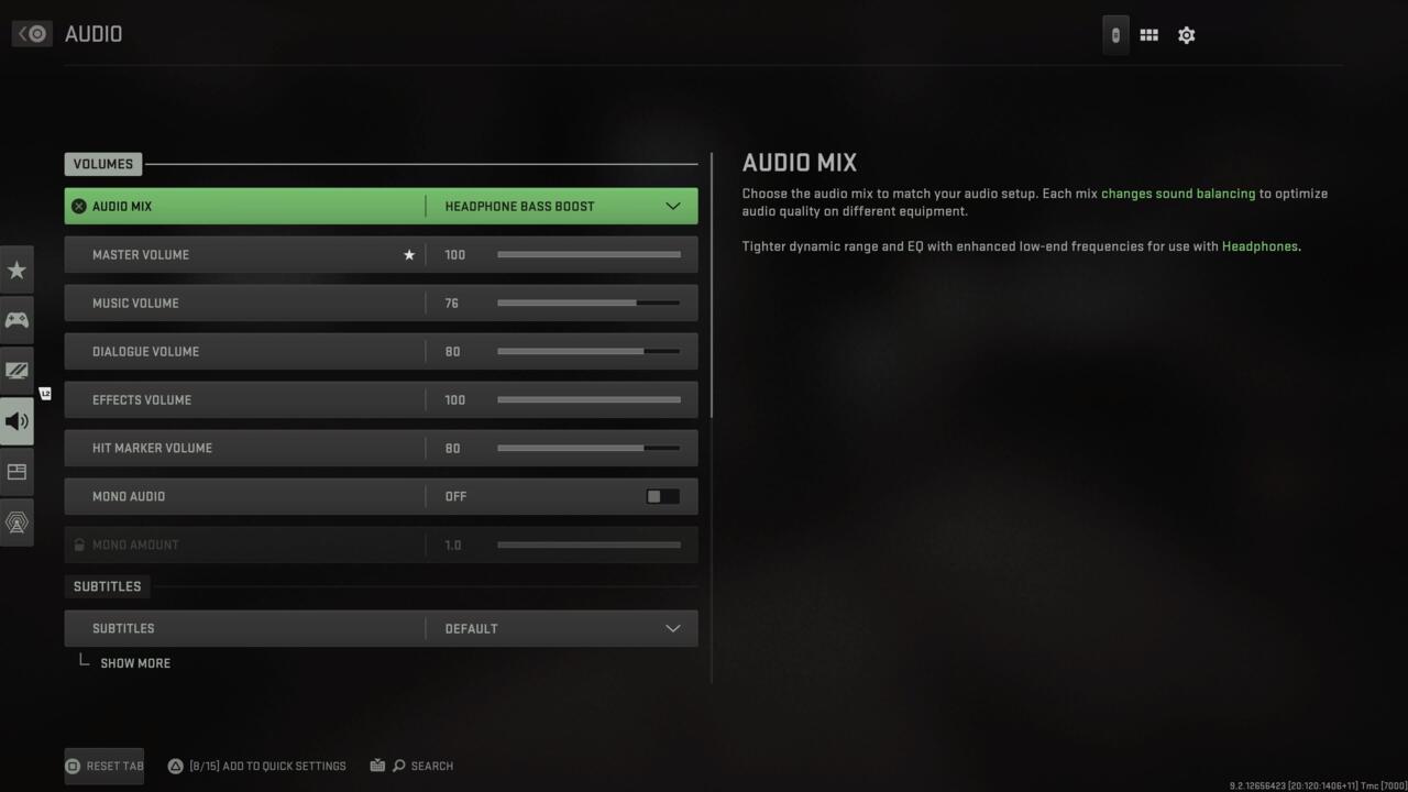 MW2 audio settings