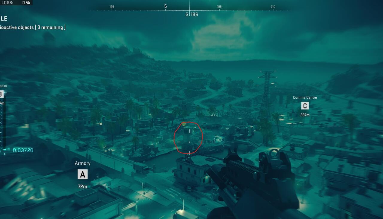 When standing on top of the radio tower at Target A, you're aiming for the tower on the island