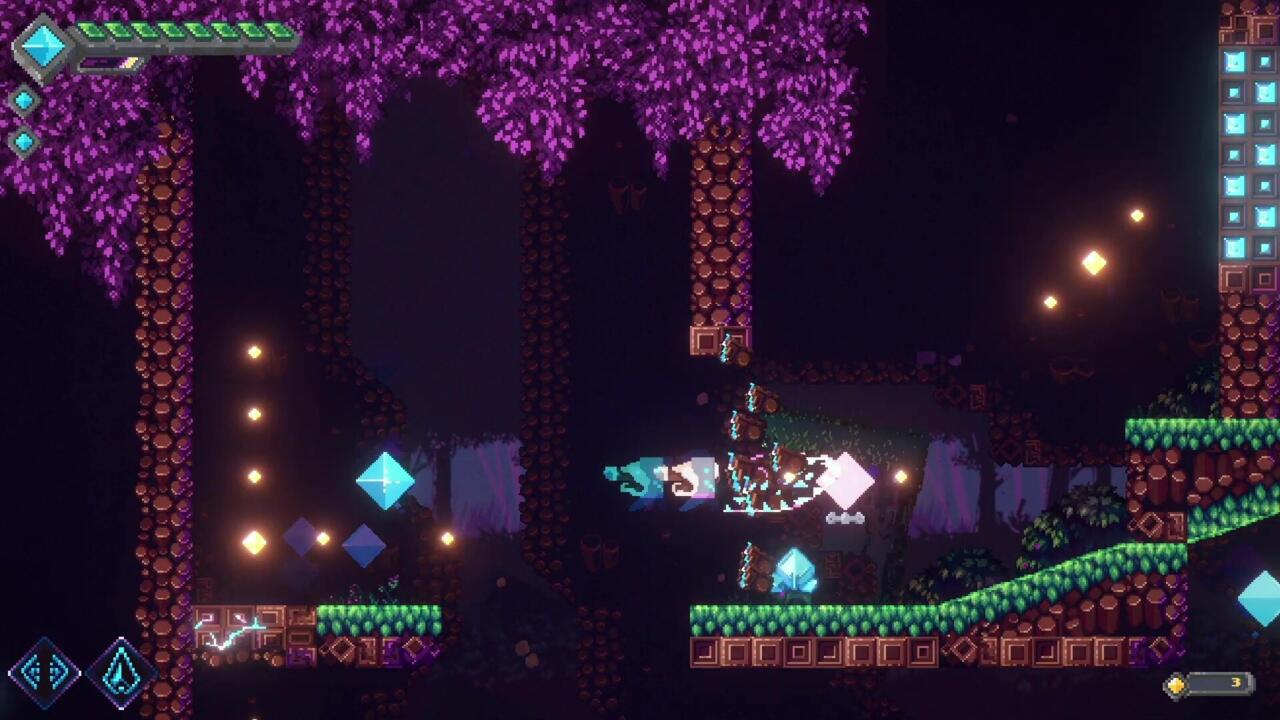 Players can break through walls and smash gems to recover their jumps in Lucid.