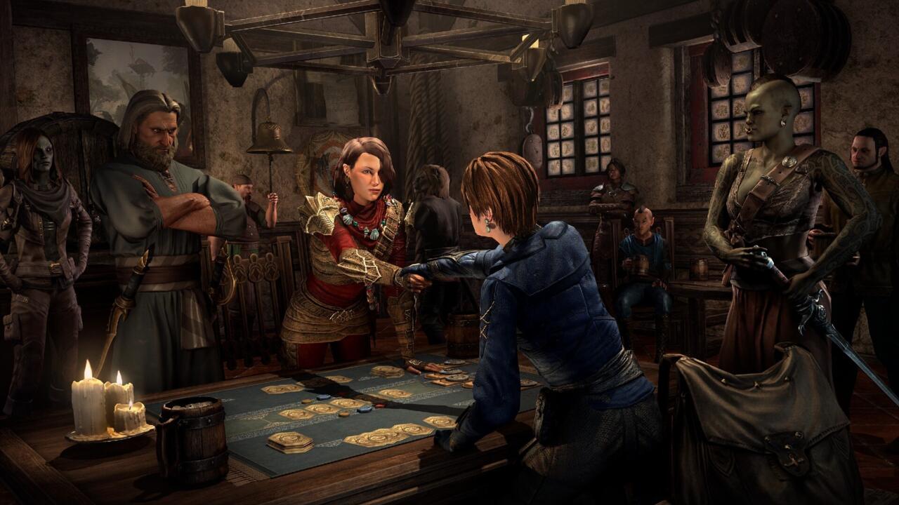 Two players prepare to play a round of Tales of Tribute.