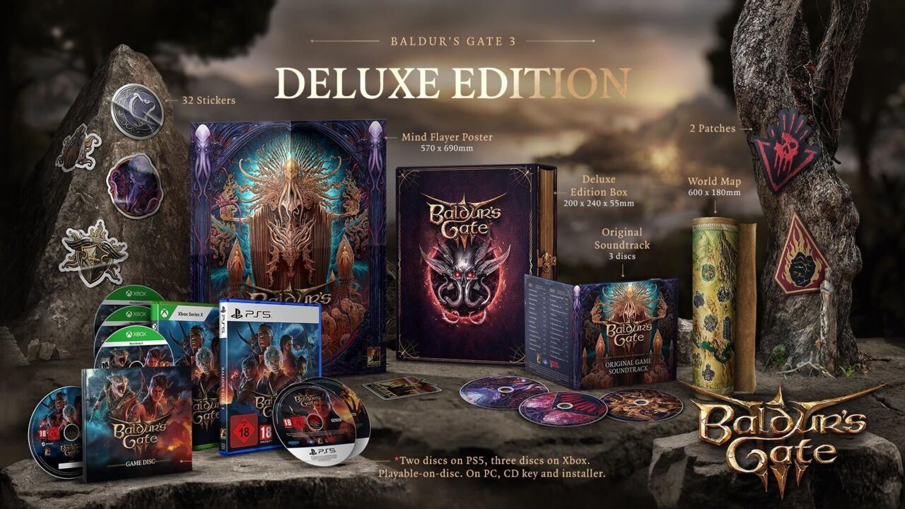 All the physical goodies included in the new Baldur's Gate 3 deluxe edition.