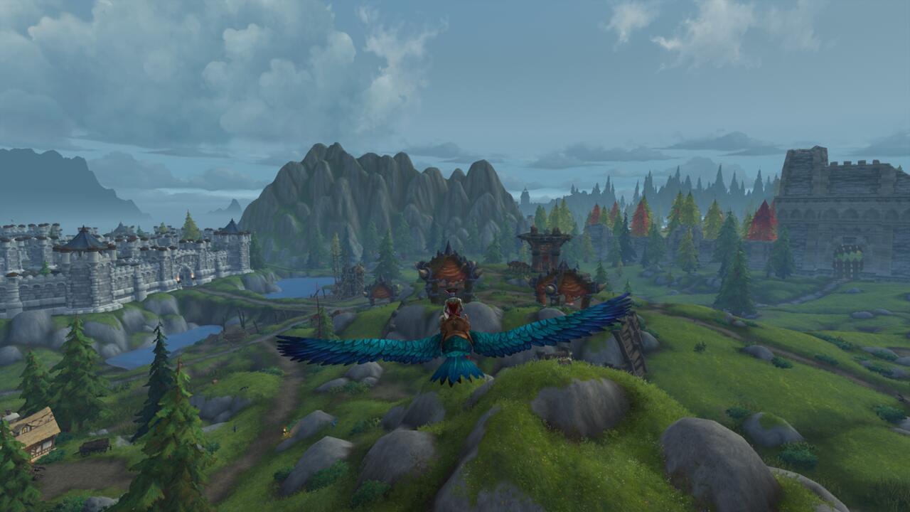 Matches start with players gliding into Arathi Highlands on the back of a parrot.
