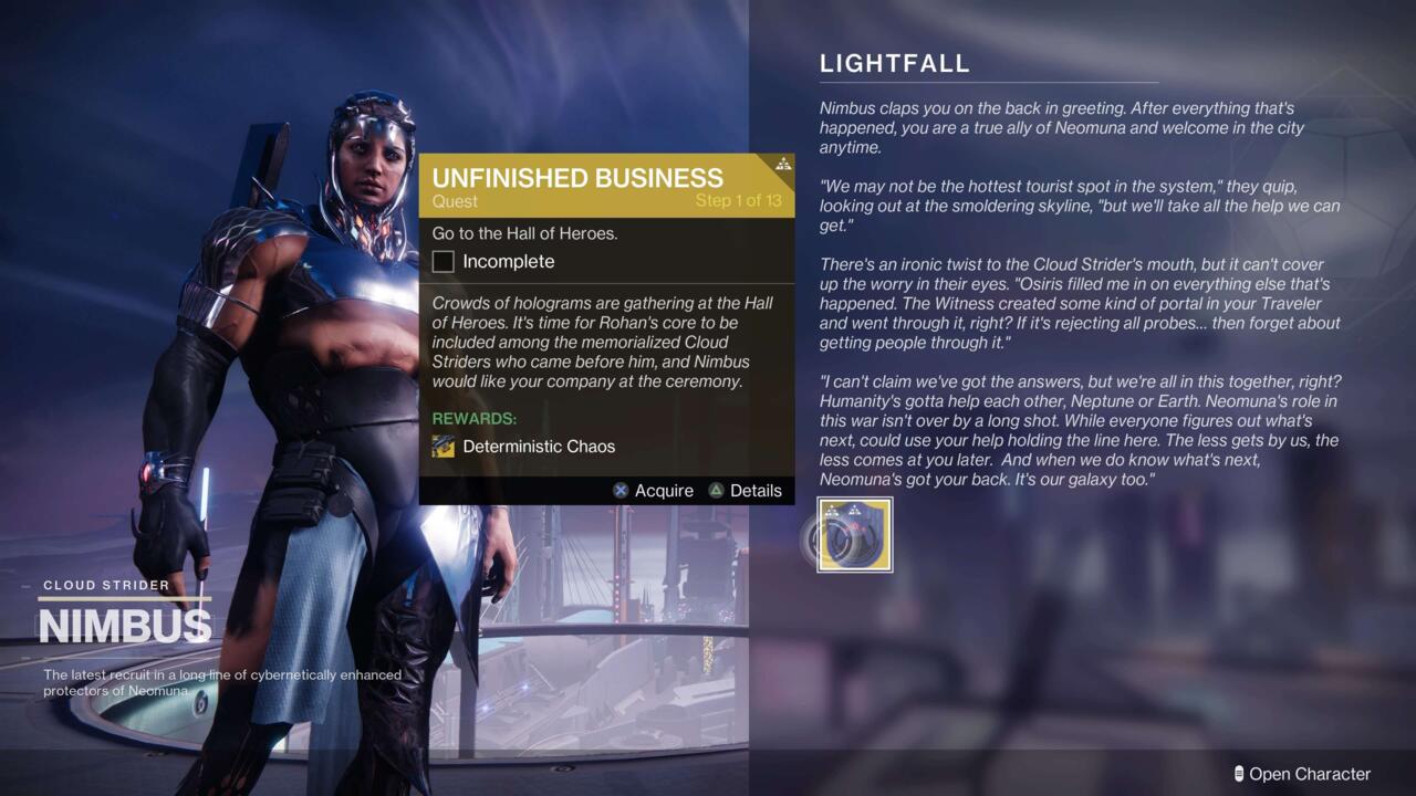 The Unfinished Business Exotic quest from Nimbus
