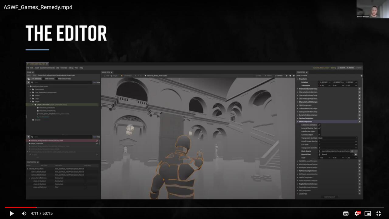 An image of Remedy's engine editor, including a possible in-development screenshot of Alan Wake 2.