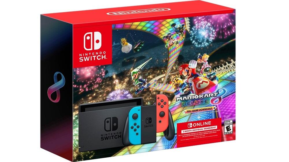 Nintendo Switch Holiday Bundle (Console, Mario Kart 8 Deluxe, 3-Month Switch Online)
