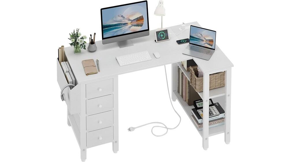 Lufeiya White L-Shaped Computer Desk