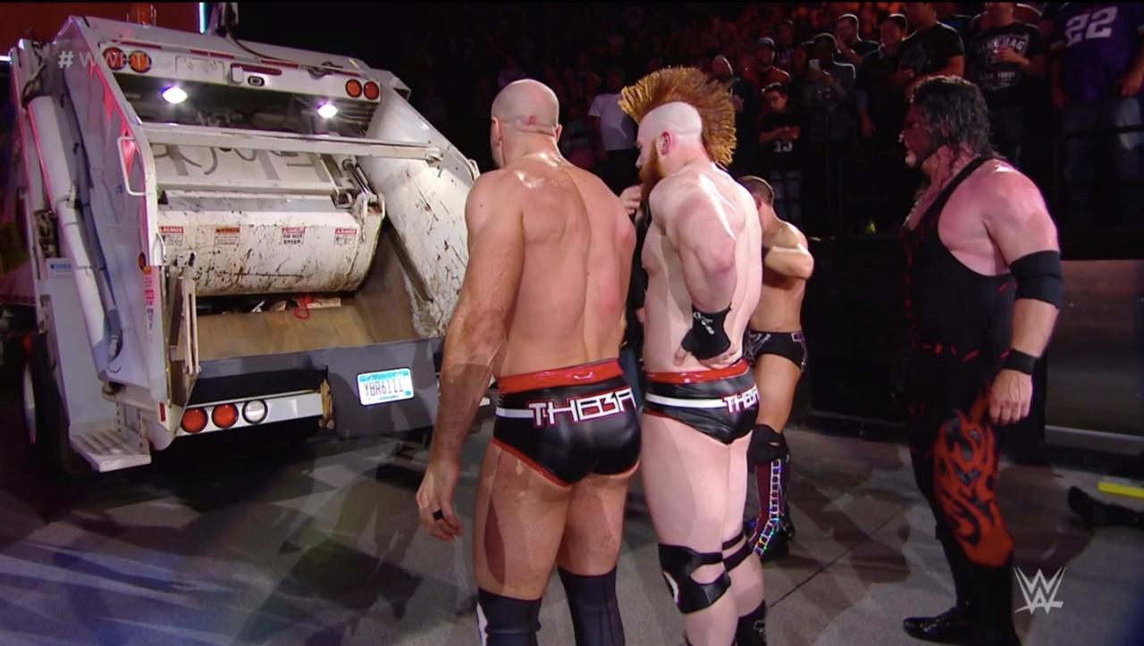 The Miz, Sheamus, Cesaro, And Kane Crush Braun Strowman In A Garbage Truck