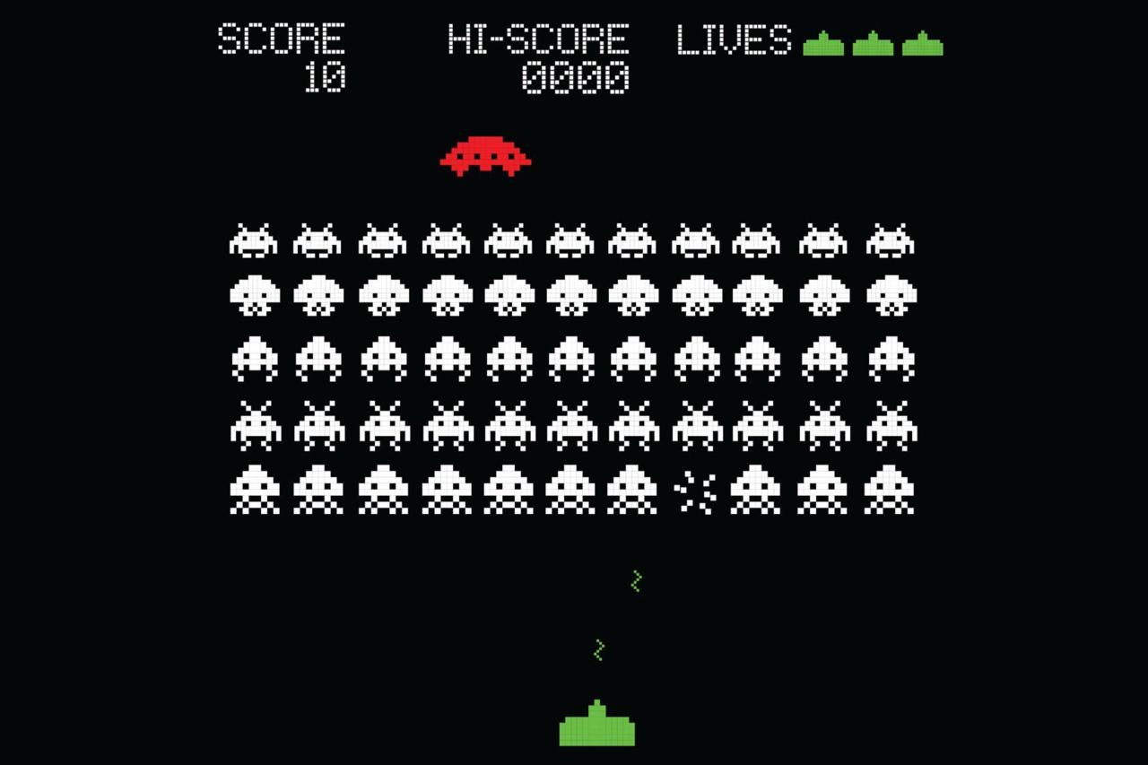 There are also Space Invaders decals on the wall