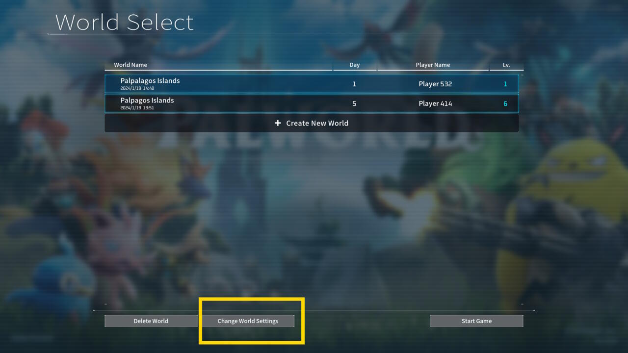 You can only change world settings from the menu - not after the game starts.