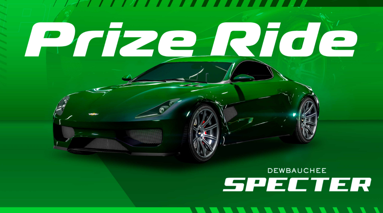 This week's prize ride in GTA Online is the Dewbauchee Specter. 