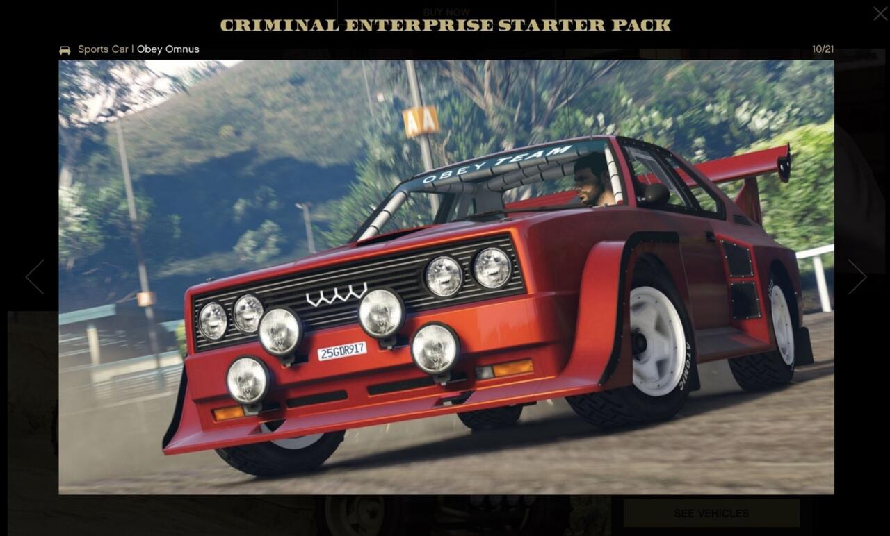 The Obey Omnus is one of the vehicles included in the Criminal Enterprise Starter Pack.