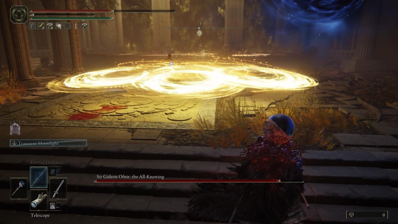 Get between the rings to avoid damage from the Triple Rings of Light Incantation.