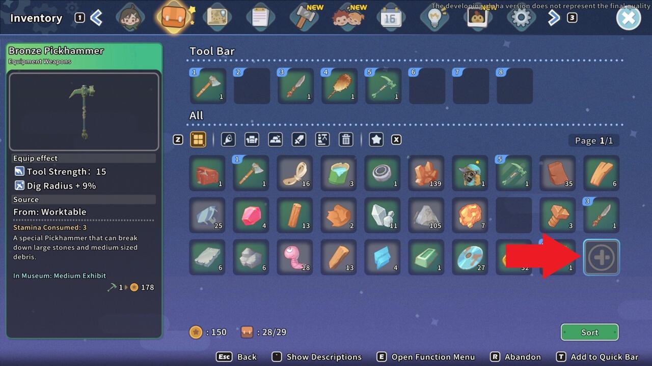 You'll need more inventory space pretty quickly in Sandrock.