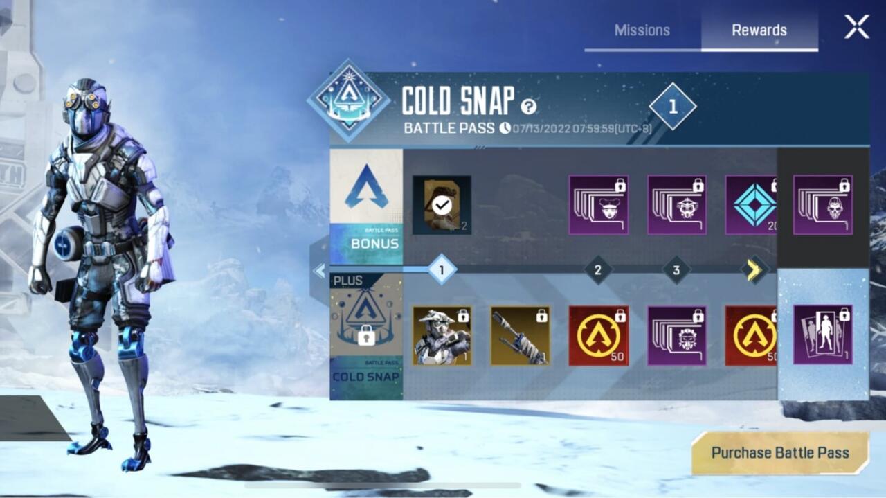 A preview of the Cold Snap battle pass.