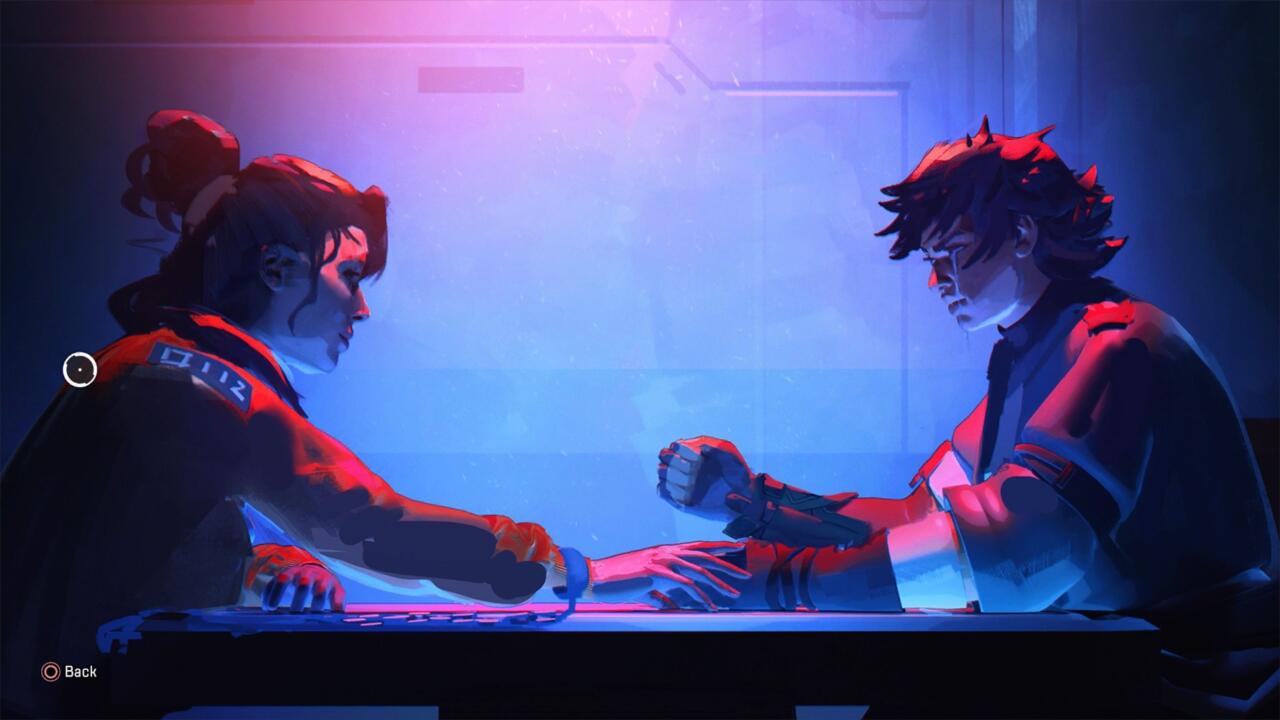 A transition screen from Season 14's battle pass, depicting Vantage visiting her mother in prison.