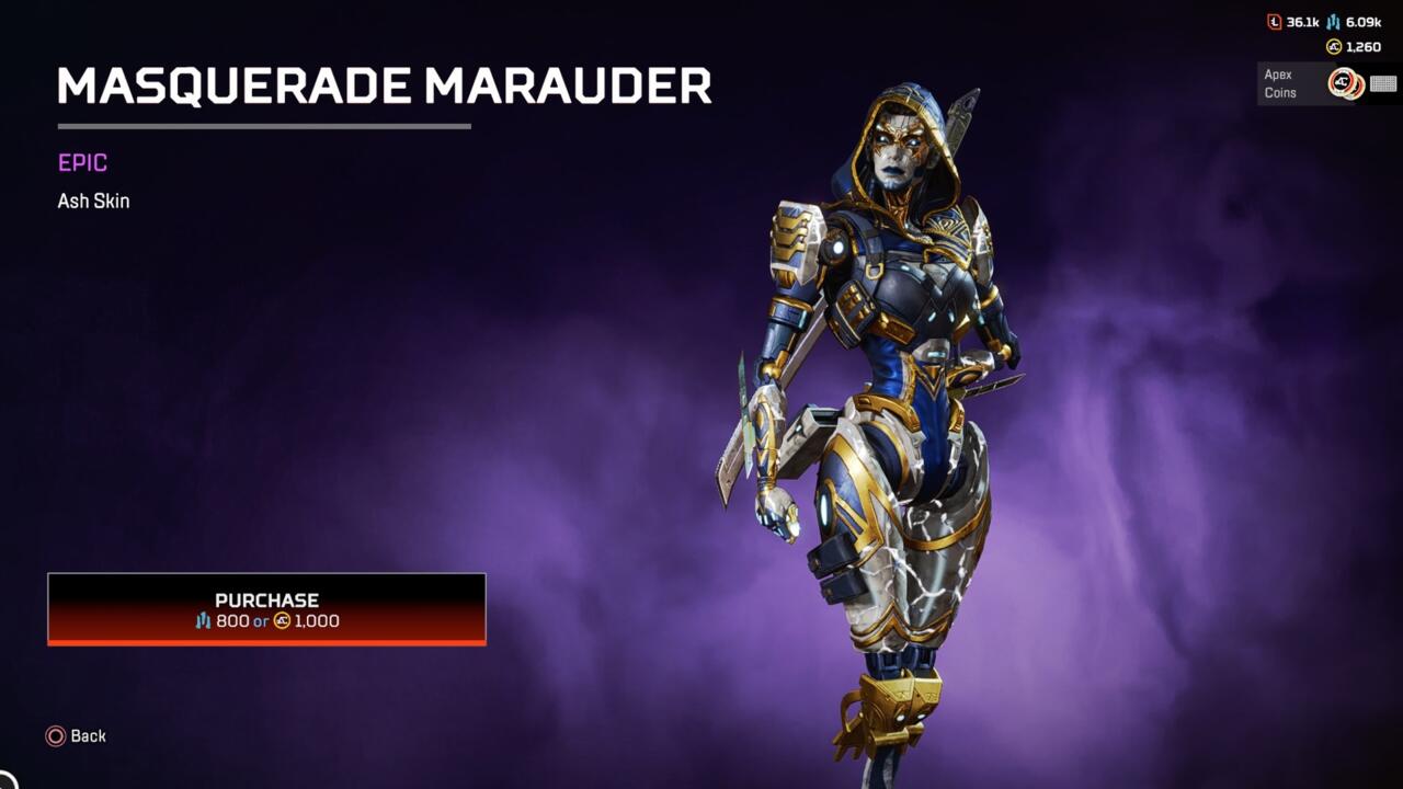 Masquerade Marauder Ash legend skin