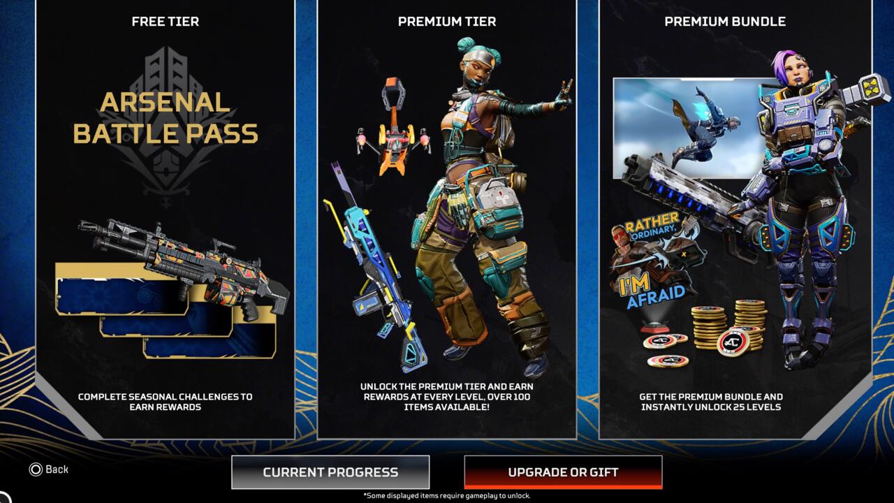 The Arsenal battle pass comes in three forms: free, premium, and the premium pass bundle.