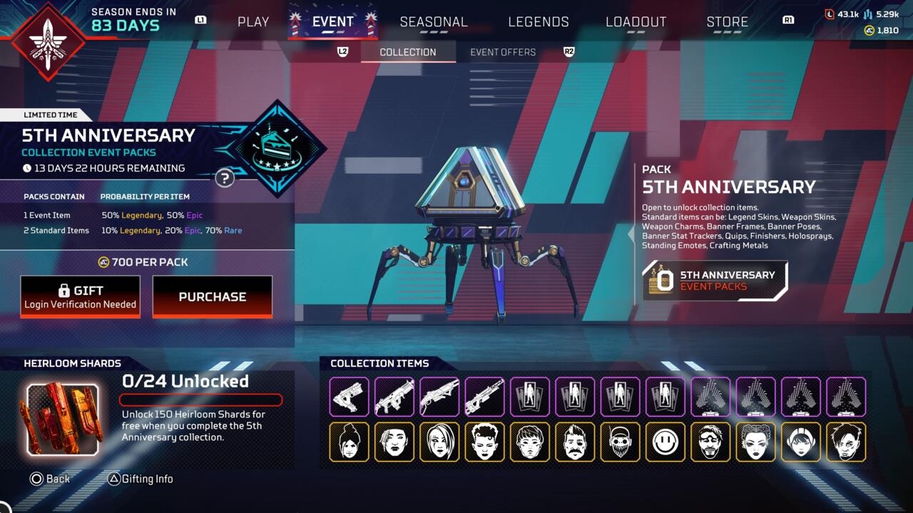 Apex Legends 5th Anniversary Collection Event: How To Get Heirloom Shards And Free Event Packs