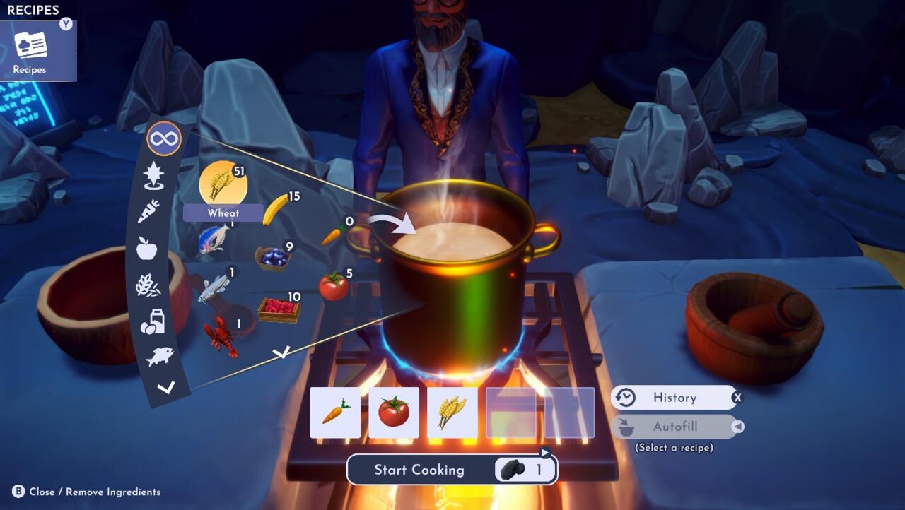 Using the cave's kitchen to combine one carrot, one tomato, and one wheat for this next challenge.