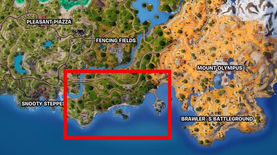 Anywhere in the big stretch of coast between Brawler's Battleground and Snooty Shores