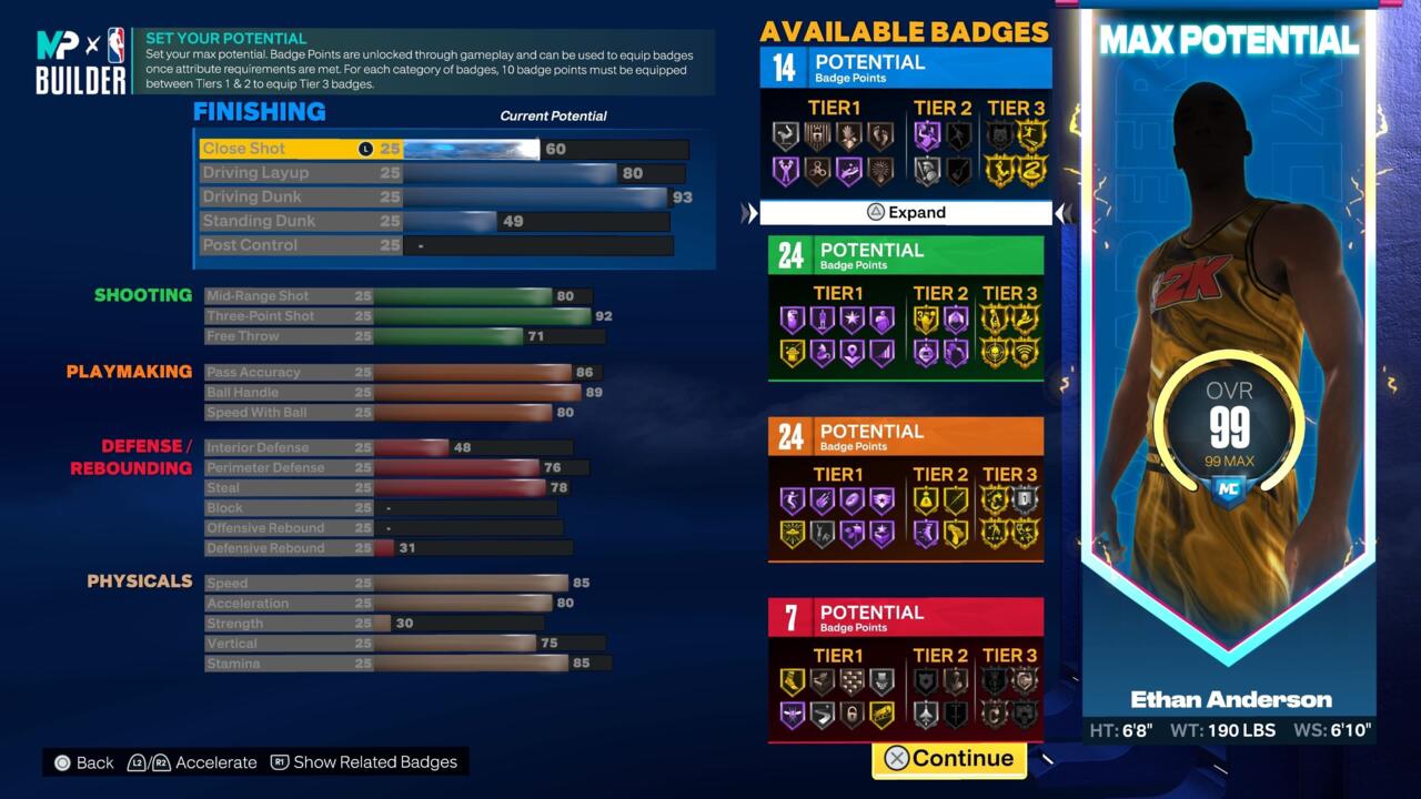Attributes and Stats for the Playmaking Shot Creator build