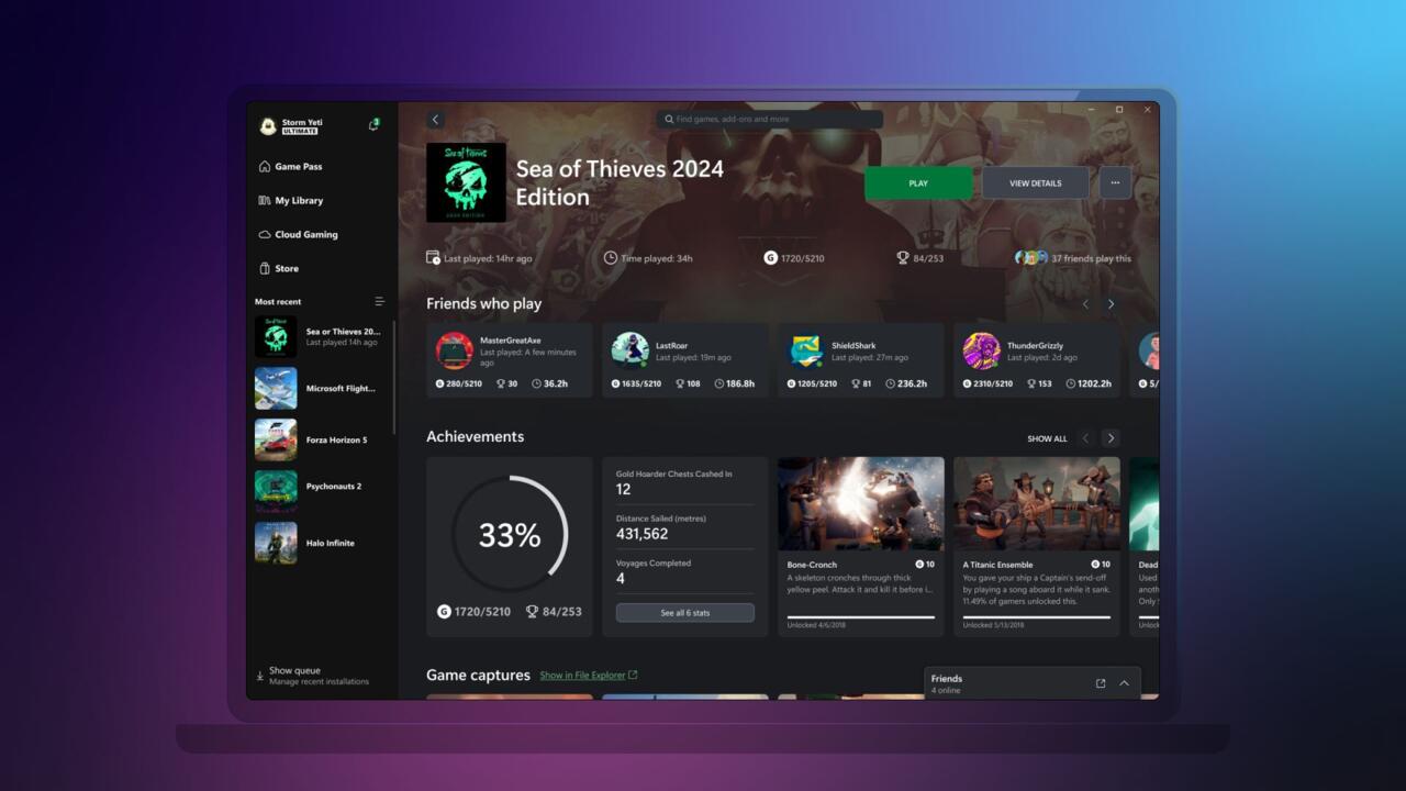 This is the gaming hub for Sea of Thieves on the Xbox app for PC. 