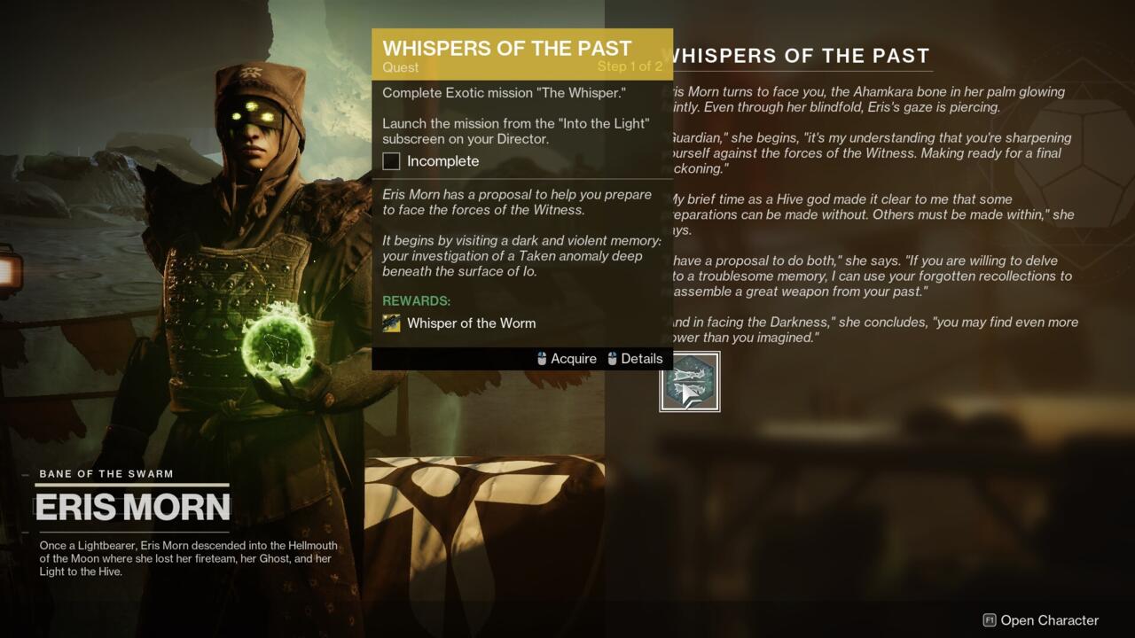 Reunite with Eris Morn to start Whispers of the Past.