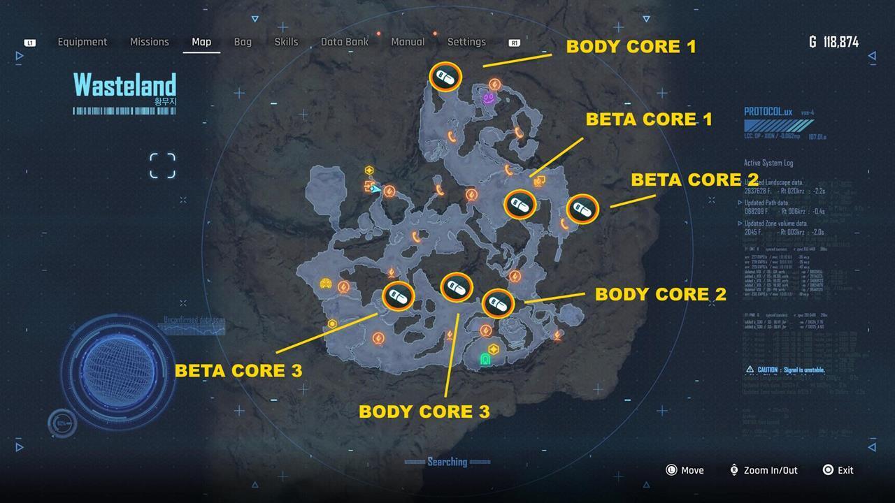 Wasteland region Body Cores and Beta Cores