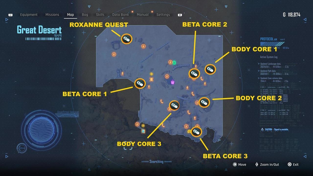 Great Desert region Body Cores and Beta Cores