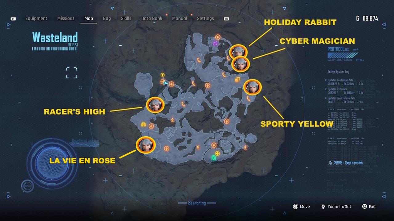 Wasteland map: Eve's outfits and nano suits