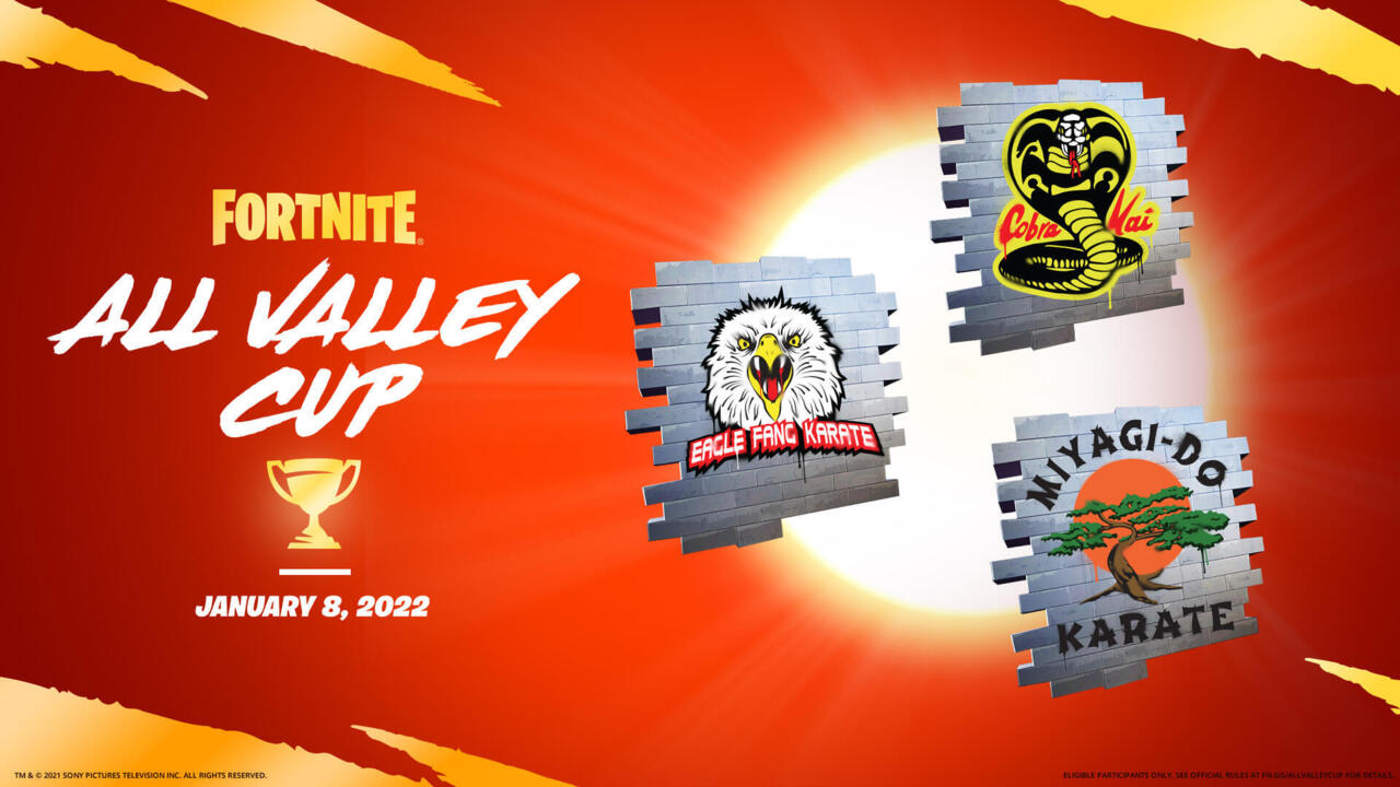 The three Cobra Kai sprays up for grabs in the Fortnite All Valley Cup.