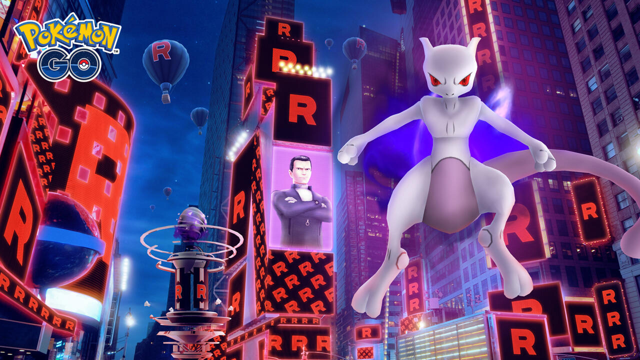 Team Go Rocket and Shadow Mewtwo take over Times Square.