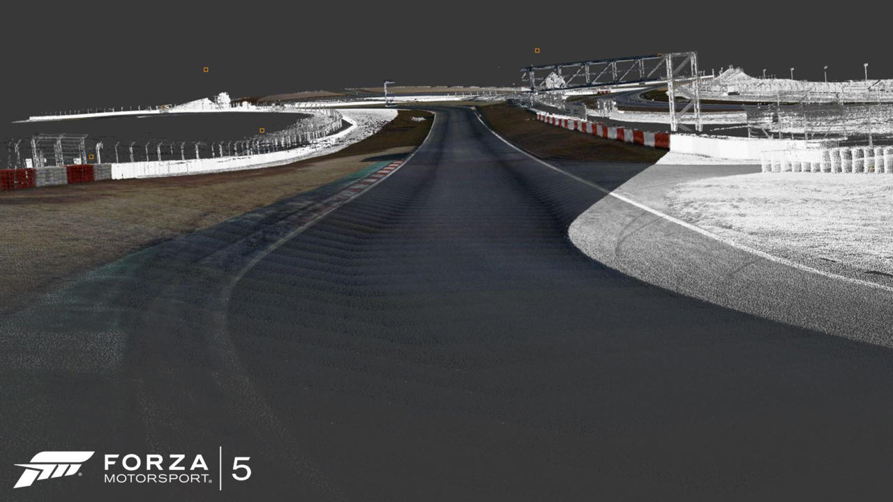 Turn 10's point cloud data as seen with and without coloring.