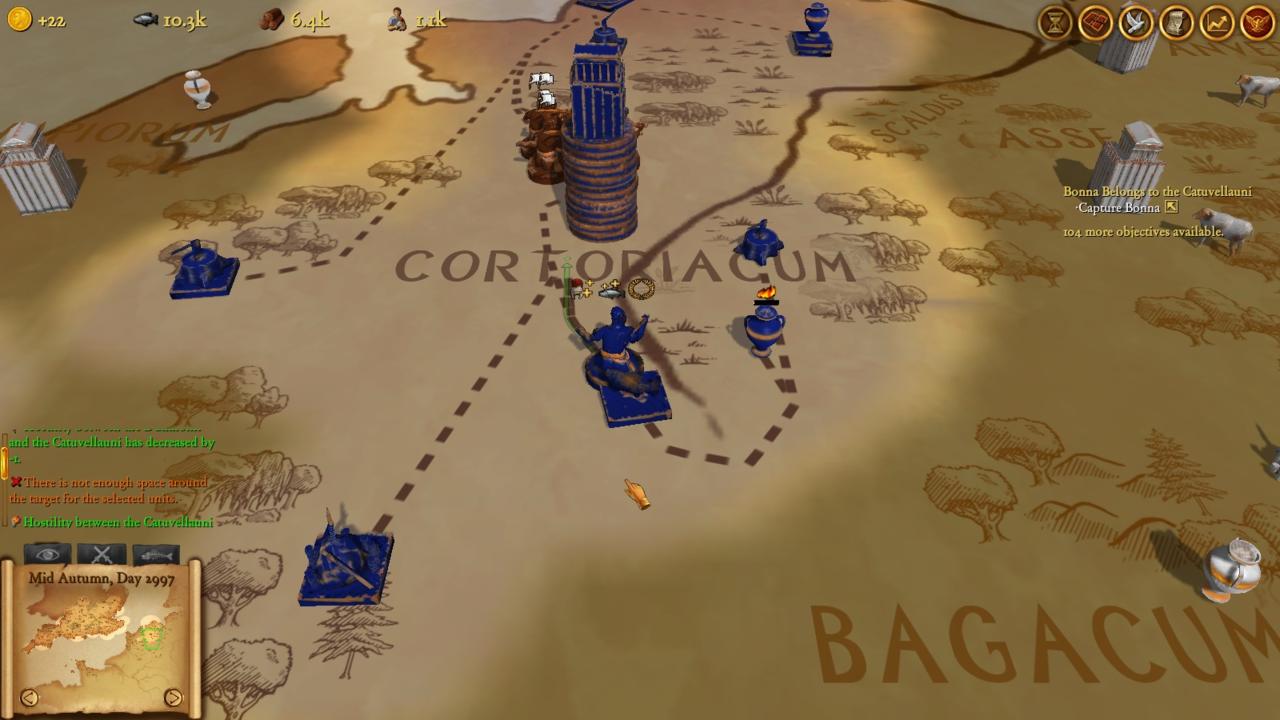 The strategic view shows the relative strength of garrisoned forces as well as supply lines and basic troop movements.