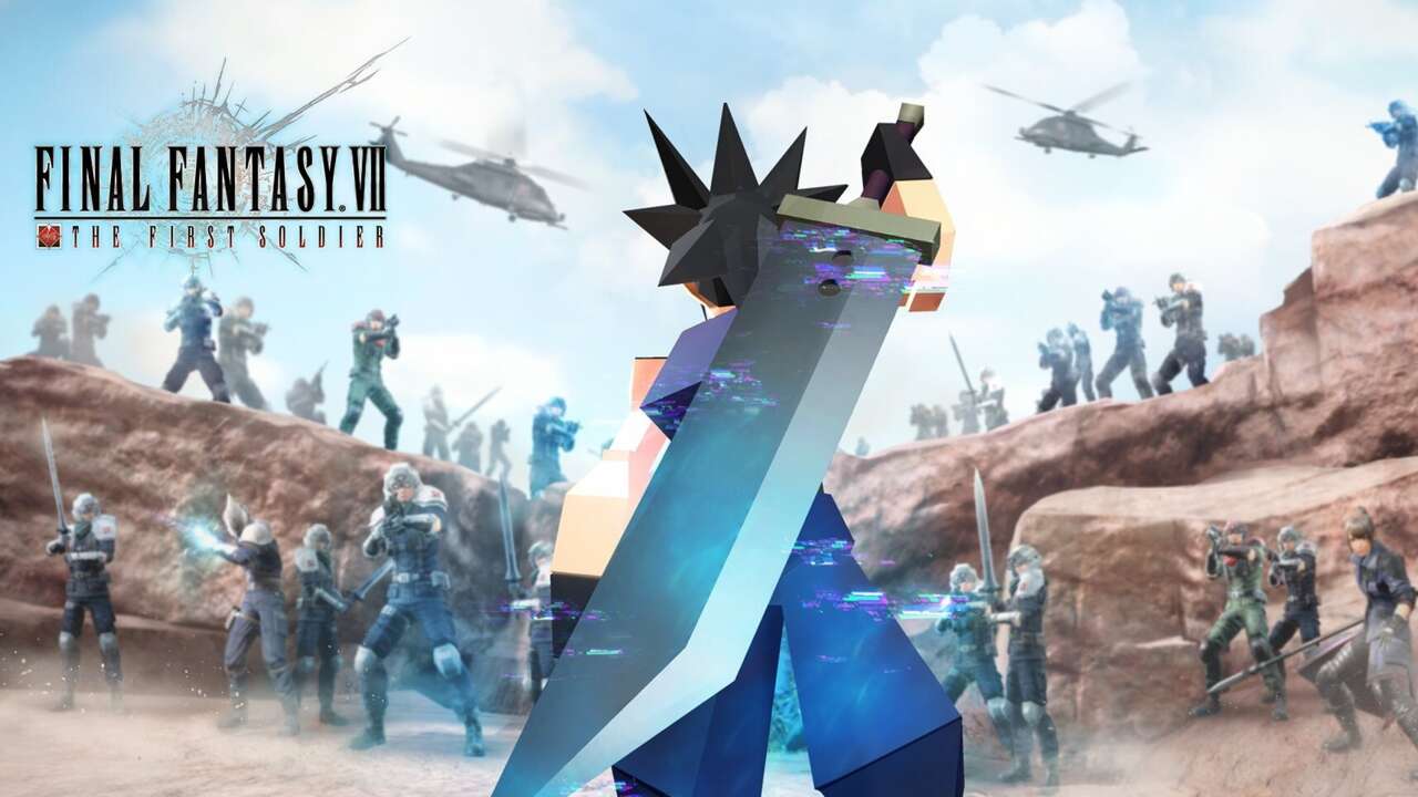 Final Fantasy 7 Kolaborasi Inti Krisis Prajurit Pertama menampilkan kulit poligon