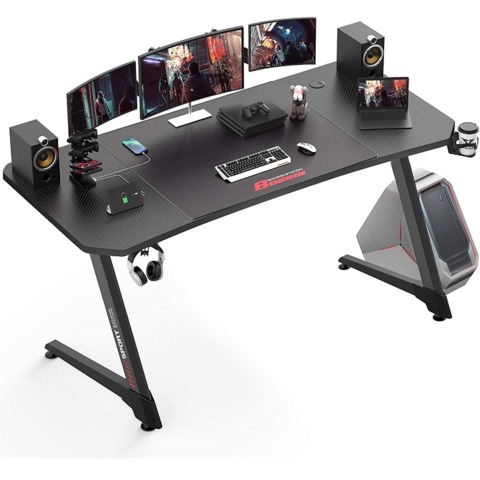 EUREKA ERGONOMIC Gaming Desk 47 Inch,PC Gaming Table, X Shaped Gaming  Computer Desk with Mouse Pad, Carbon Fiber Home Office Desk with Cup Holder  